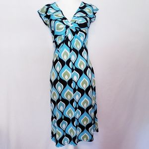 Lizzatti Turquoise/Black/Green Gathered Bust Dress